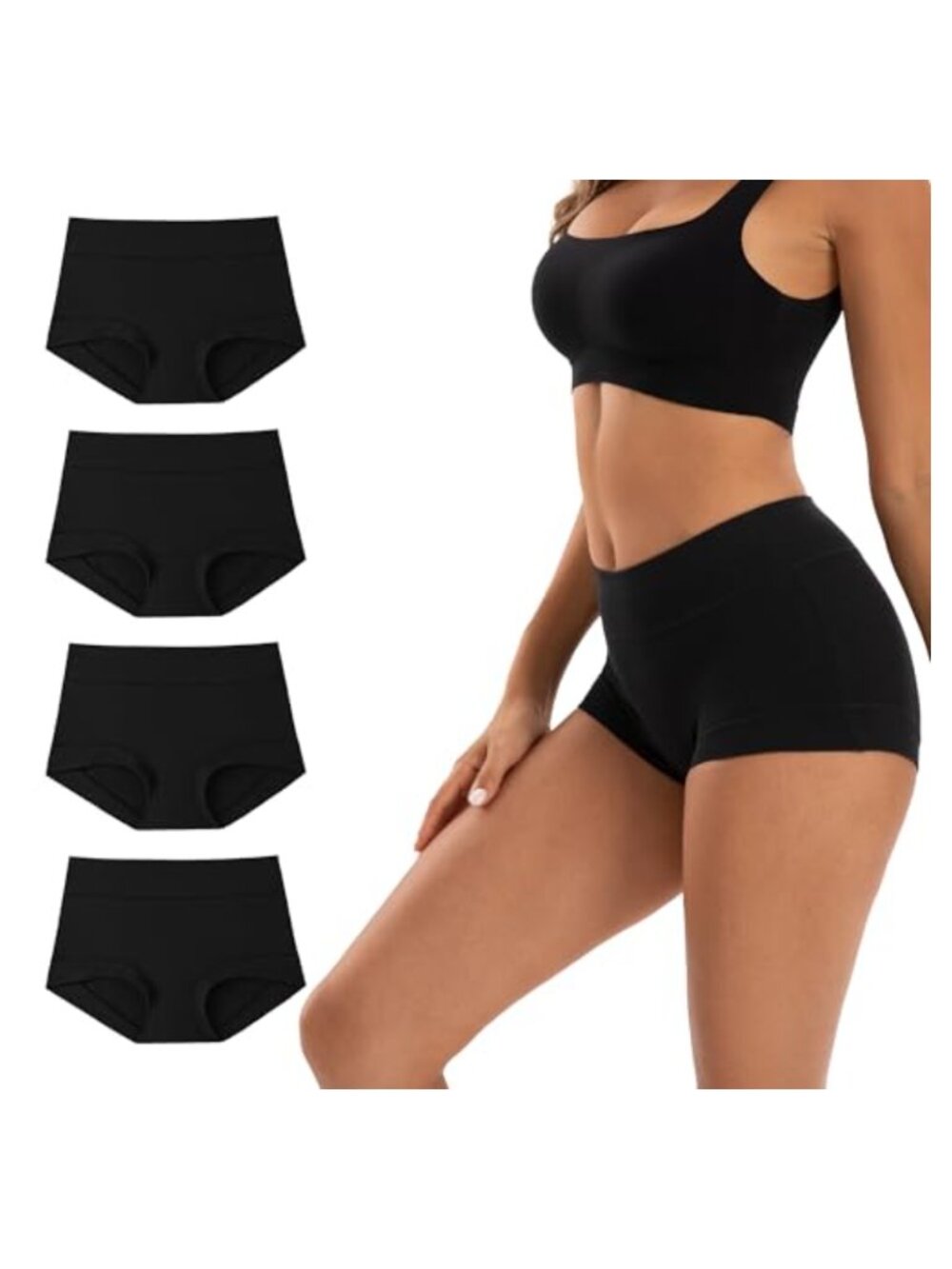 Women's Cotton Boxer Briefs High Waisted Boyshorts Underwear 4 Pack
